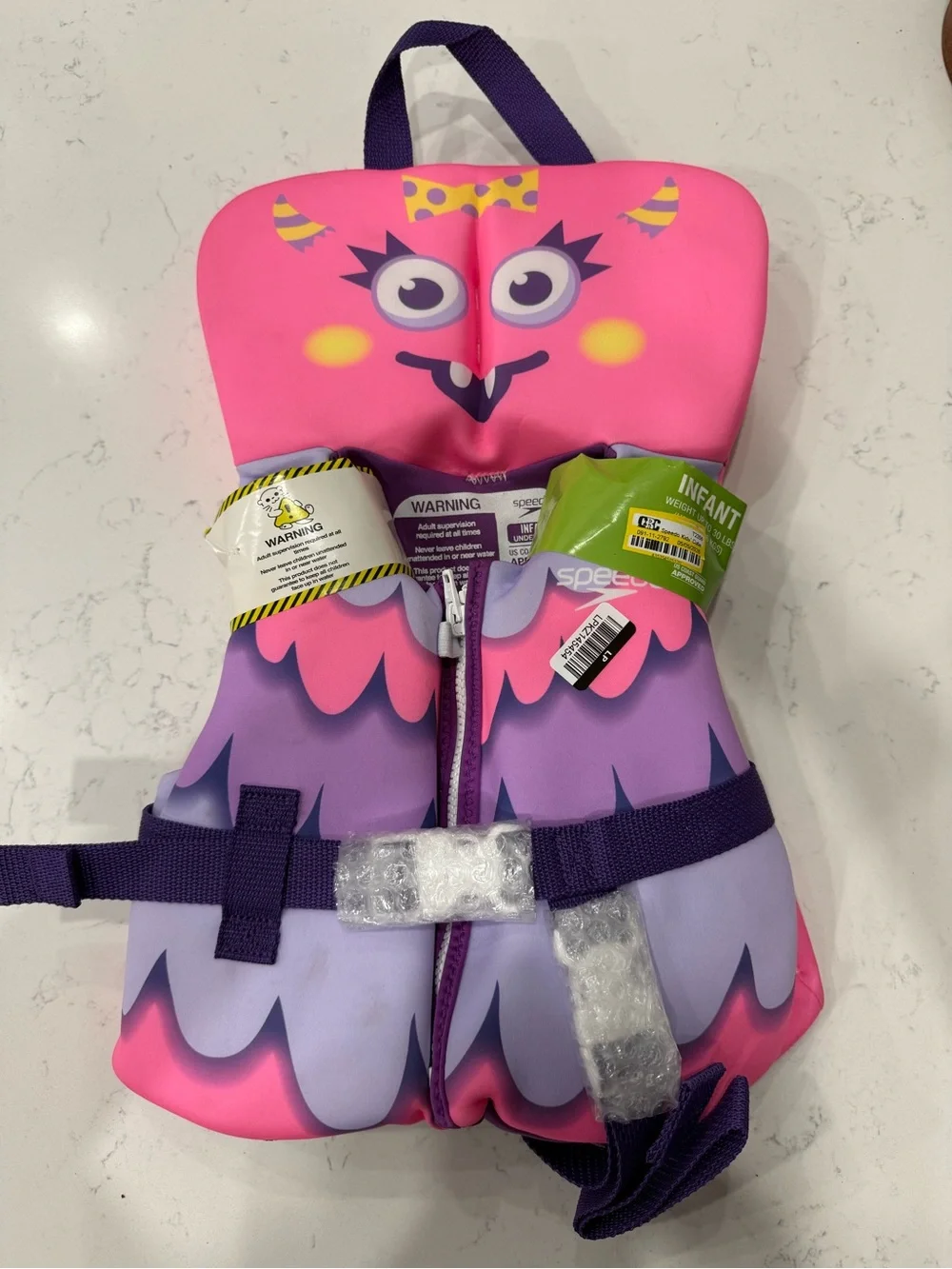 Speedo Coast Guard Type II Pink and Purple Monster Kids Swim Vest <30lbs